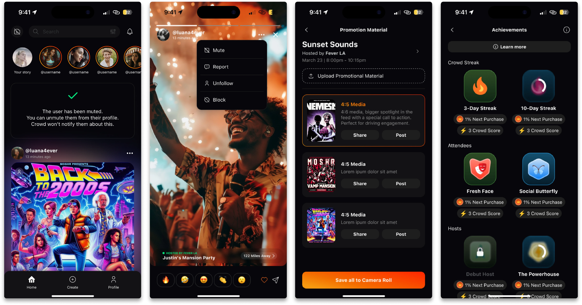 Feed, stories, materiais de divulgação e conquistas